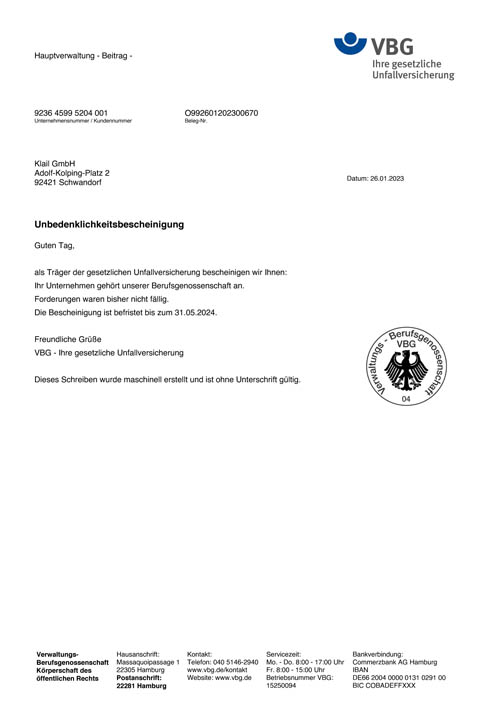 Unbedenklichkeitsbescheinigung